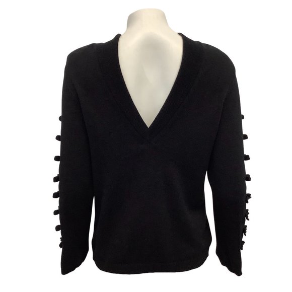 Chanel V-back Tie Sleeve Black Cashmere Sweater - Picture 3 of 5